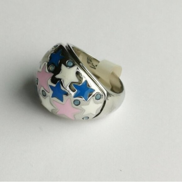 Stars  enamel dome ring pink blue size 8 🆕 - Picture 2 of 5